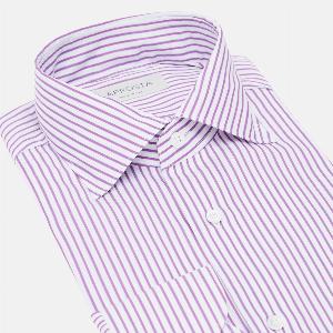 Camicia a righe viola in cotone twill collo semifrancese ora 169
