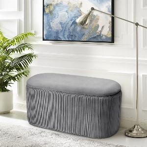 Enjoy 25 Discount on a Contemporary Grey Oval Pleated Storage Bench