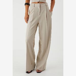 MISSPAP Womens Tailored Pleat Wide Leg Trousers in Stone  Size 6