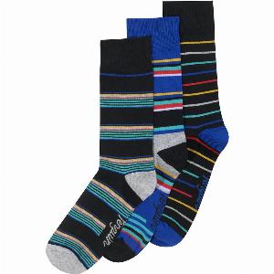 3 Pack Striped Socks In BlackBlue