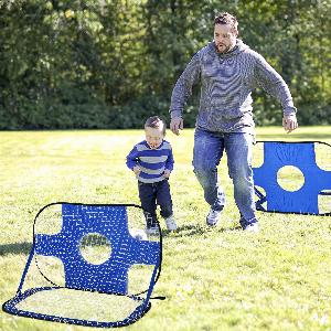 HOMCOM Set di 2 Porte da Calcio per Bambini con Bersaglio Pieghevoli 123x80x80 cm Blu