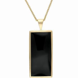 9ct Yellow Gold Whitby Jet Large Oblong Necklace