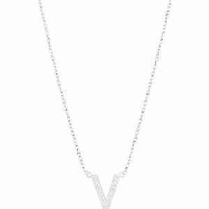 Letter V Diamond Embellished Initial Pendant Necklace in 9ct White Gold