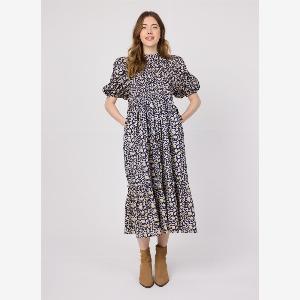 Joanie Clothing Priya Navy Floral Print Puff Sleeve Midi Dress  Large UK 1618 Navy