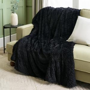 OHS Fluffy Throw Black  150 x 200cm now 15 reduced by 17