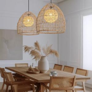 Natural Rattan Pendant Light Handwoven Ceiling Lamp for Kitchen Dining Room