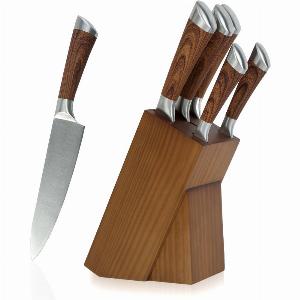5Piece Elegant Wooden Kitchen Knife Set With Holding Block