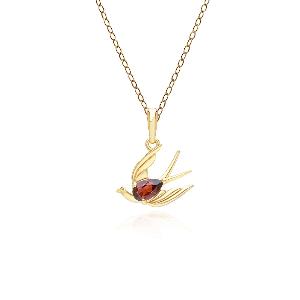 ECFEW Creator Garnet Hummingbird Pendant Necklace in Gold Plated Sterling Silver