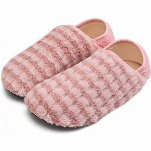 Striped Light Pink Falt Closed Toe Slippers