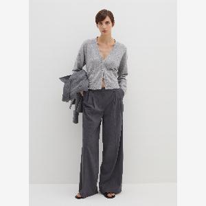 Stefanel  Cardigan in lana e cashmere con scollo a V Donna Grigio chiaro melange Taglia M