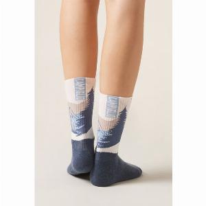 Calzedonia Chaussettes en cachemire à motif montagnes Femme Bleu Taille TAILLE UNIQUE