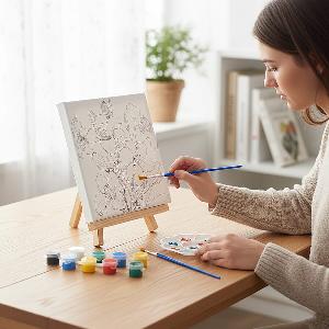 3Piece Floral Canvas Painting Set Rose  Daisy  Lily Canvases with Easel  12 Watercolors  Brushes