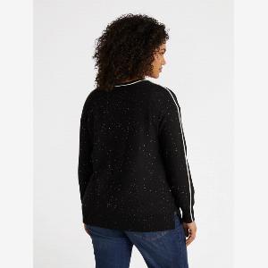 Fiorella Rubino  Cardigan con bordi bianchi e micro paillettes Donna Nero Taglia XL 6062 IT