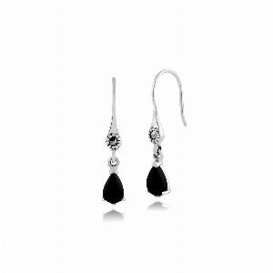 Get 11 Discount on Art Nouveau Pear Black Onyx  Marcasite Drop Earrings