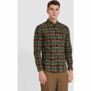 Brewer Slim Fit Checked Organic Cotton Oxford Shirt in Botanic Green Now 24