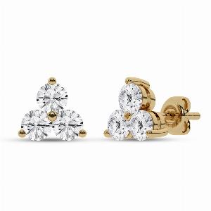 Triangular Shaped Lab Grown Three Stone Diamond Earrings  14K Yellow Gold 1 ct tw