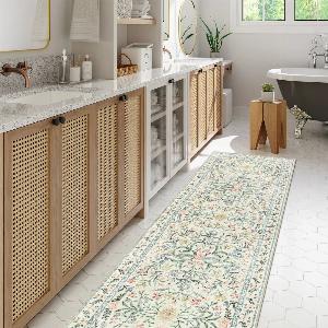 Sylvie Washable Boho Modern Parisian Garden Floral Beige Rug  2 x 6