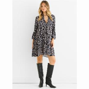 Grey Animal Print Skater Mini Dress