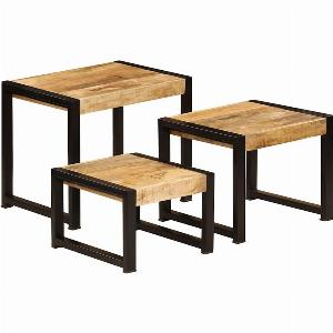 Tables gigognes 3 pcs Bois solide de manguier