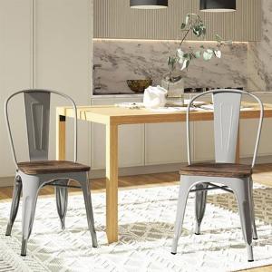Enjoy 69 Off Findlay Wooden Dining Chairs with Silver Metal Frames Pair