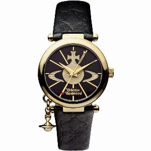 Vivienne Westwood Orb II Black Dial Leather Strap Womens Watch VV006BKGD