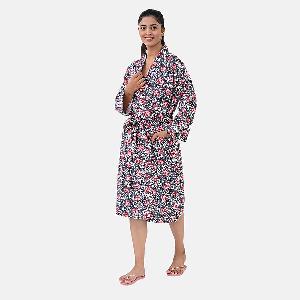 Sukriti 100 Cotton Screen Print Waffle Bath Robe with Pockets One Size  Navy  Blue and Pink