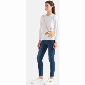 Tshirt in jersey di cotone stretch con stampa tracolla Bianca