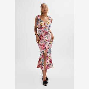 Get 59 Off Lavish Alice KAMILA TieStrap Midi Dress in Pink Floral Satin UK10