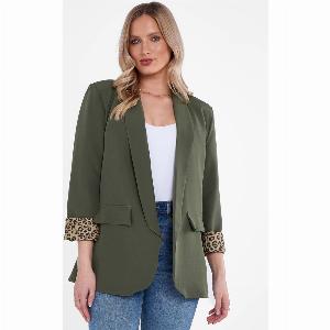 Khaki Animal Print Blazer with Contrast Trim now 2880 20 Off