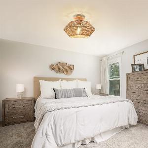 Rustic Hemp Rope Flush Ceiling Light  Handwoven Rattan Fixture for Hallways  Entryways