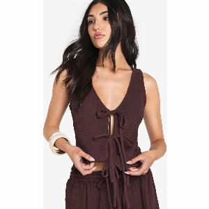 Sconto del 56 su Gilet effetto crespo con laccetti davanti Marrone