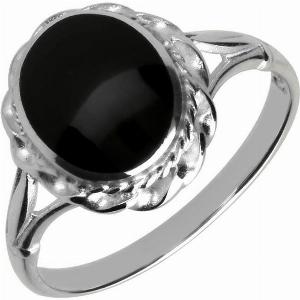 Sterling Silver Whitby Jet Oval Rope Twist Ring  Silver