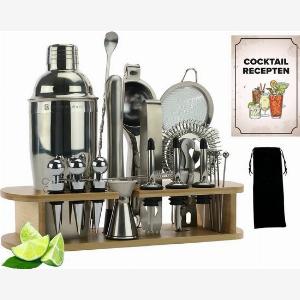 KitchenBrothers Cocktail Set mit Cocktail Shaker  25 Teile  Deluxe Set  Geschenkverpackung  HellbraunBambus