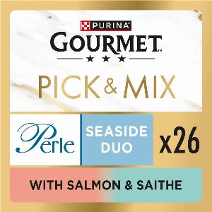 GOURMET Perle Seaside Duo in Gravy with Salmon  Saithe Adult Wet Cat Food 26x85g