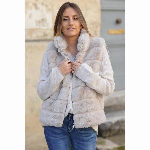 Veste sans manches beige en fausse fourrure avec zip maintenant 39 