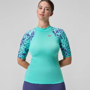 Womens Printed Short Sleeve Rash Top Turquoise