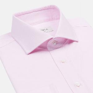 Camicia tinta unita rosa cotone pinpoint oxford collo stile collo francese aggiornato a punte corte