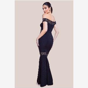 Goddiva Off The Shoulder Ribbed Bodycon Maxi Dress  Black