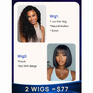 Enjoy a 33 discount on Nadulas curly lace part wig and glueless short wig