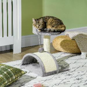 PawHut Kratzbaum Katzenbaum mit Spielbällen Katzenkratzbaum SisalseilKratzstangen Grau 355 x 37 x 46 cm   Aosom