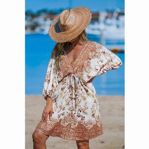 Robe cover up courte paisley avec ceinture à nouer