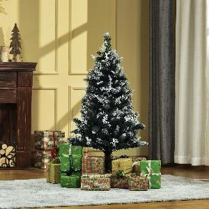 HOMCOM 4ft Artificial Snow Dipped Christmas Tree Xmas Pencil Tree Holiday Home Indoor Decoration w Foldable Feet White Berries Dark Green   Aosom UK