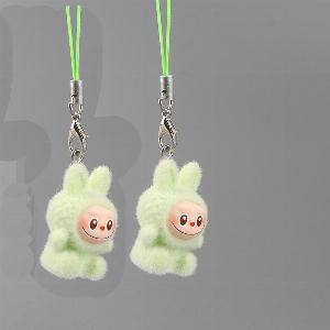 1 Pezzo Ciondolo Zucchino Carino Coniglio Floccato Labubu Catena per Telefono Portachiavi Cordino AntiSmarrimento Decorazione Borsa bianco