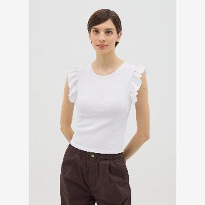 OVS Damen TShirt aus weißer Baumwolle mit Rüschen Größe 36 jetzt 348 