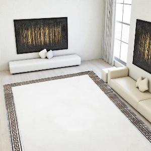 Soft White Plush Area Rug with Greek Border Custom Sizes Now 21425