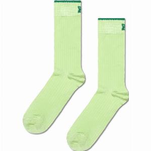 Light Green Shiny Ribbed Socks  Colorful Crew Socks