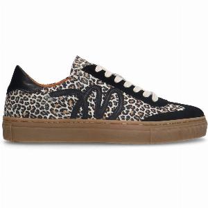 Schwarze VelourslederSneaker mit Leoprint