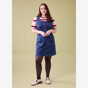 Joanie Clothing Mindy Mid Wash Denim Pinafore Dress US 10