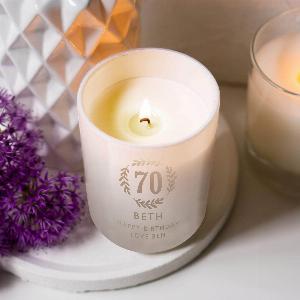 Personalised 70th birthday engraved scented candle   Unique Personalised Birthday Gift For Her For Him For Mum  Letterfest