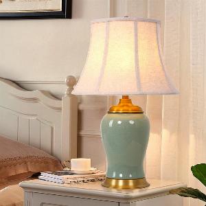 Vintage Green Crackle Ceramic Table Lamp with Fabric Shade